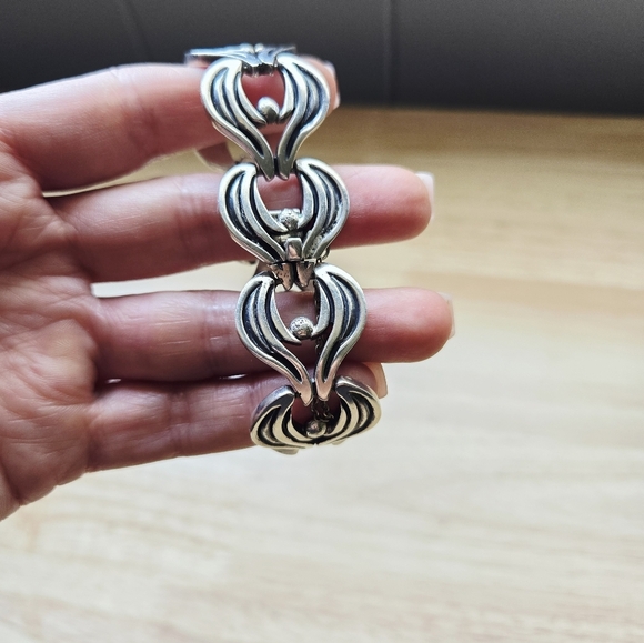STERLING SILVER 925 SIGNED JJ TAXCO MEXICO HEAVY MODERNIST BRACELET 6.5" HEAVY - Picture 5 of 10